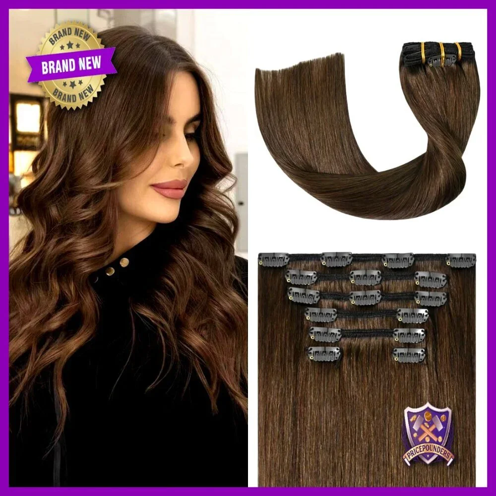Human Hair Clip-In Extensions 18 Inch 70g 7pc Double Weft Natural Straight